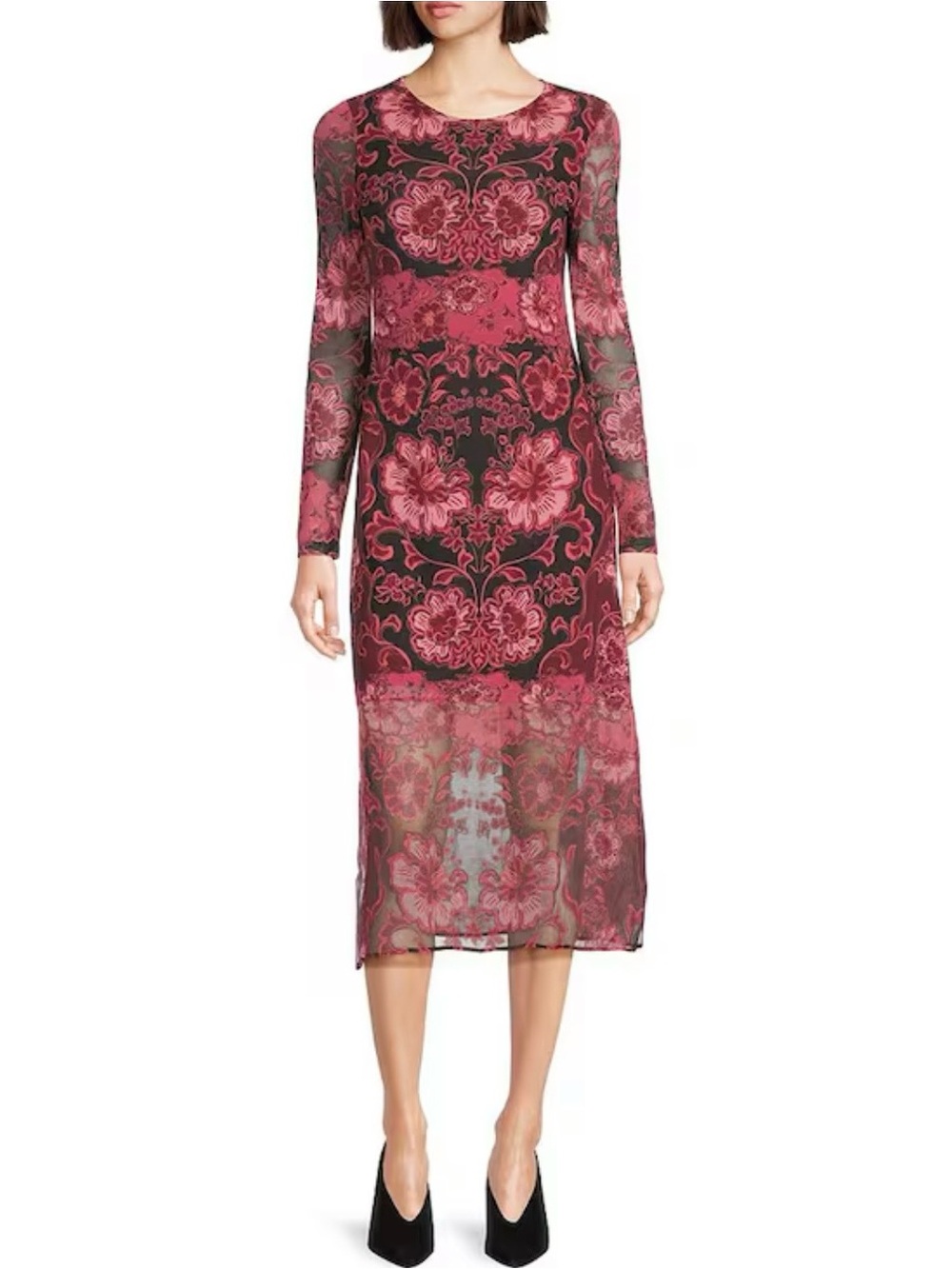 New With Tags, Johnny Was Beautiful Red with Pink and Black, Mesh Dress, Size XL